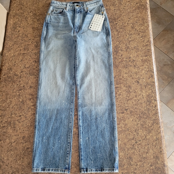 KHAITE Abigail Straight-Leg Jeans High Waist Cropped Blue Size 26 - Picture 3 of 11